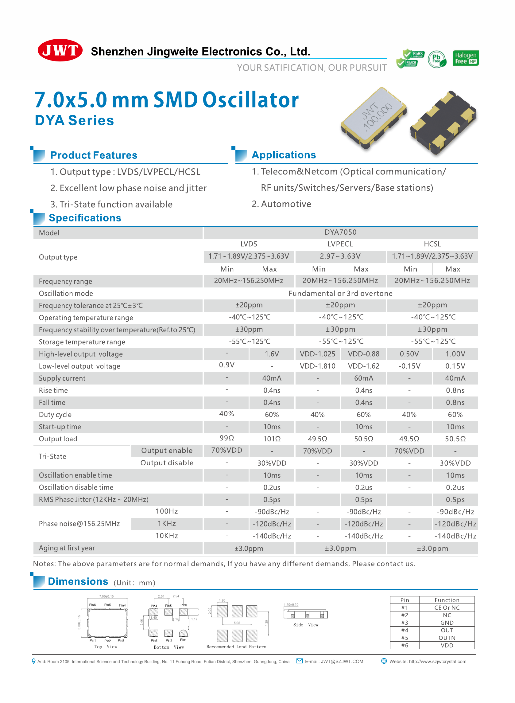DYA7050 差分晶体振荡器规格书预览