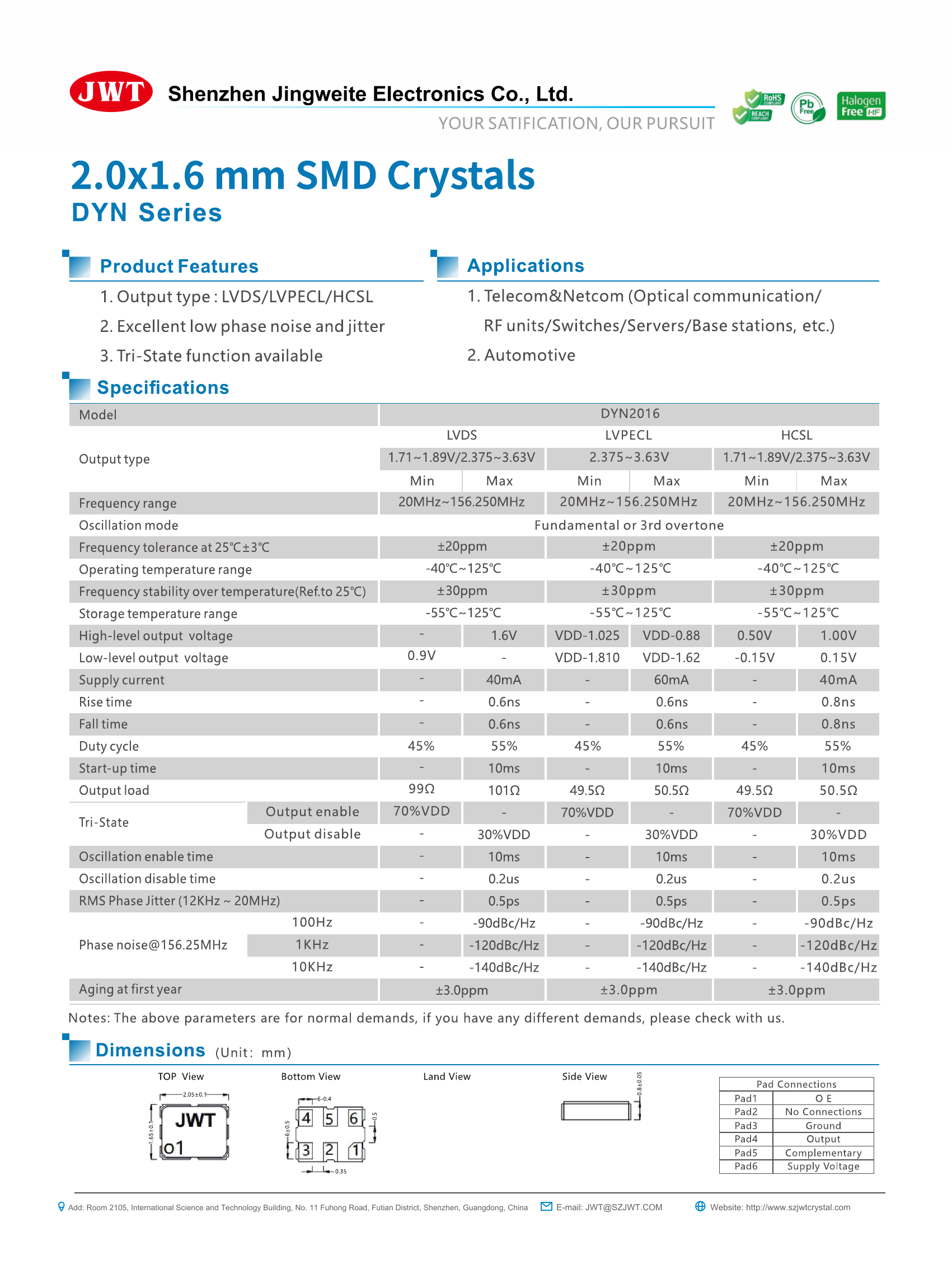 DYN2016 差分晶体振荡器规格书预览