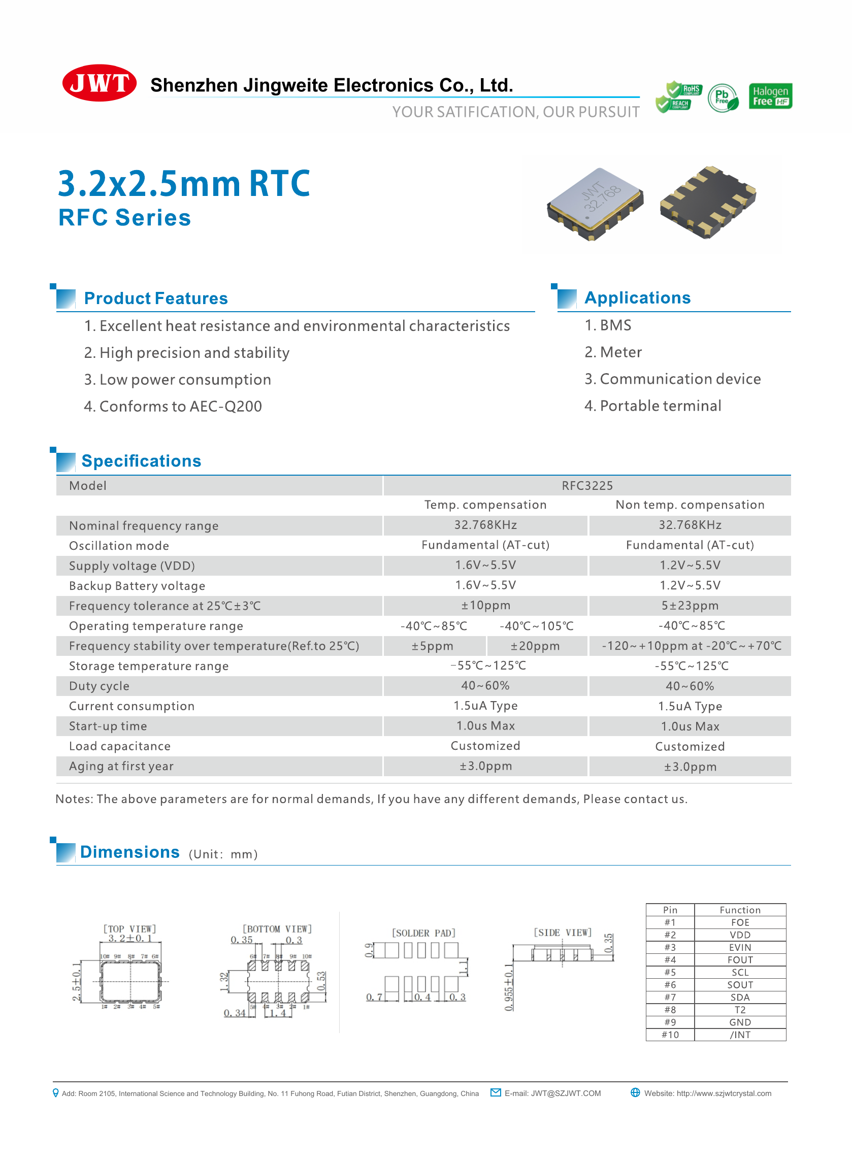 RTC3225 实时时钟芯片规格书预览
